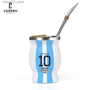 Mugs Yerba Mate Cup med Bombilla Mate (halm) Te Gourd Mug and Cleaning Brush (Argentina nummer 10) Q240202