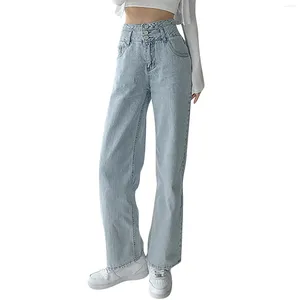 Женские джинсы в стиле ретро с высокой талией и драпировкой на пуговицах, свободные прямые широкие брюки, модные повседневные повседневные легкие брюки Y2k