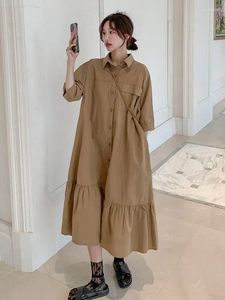 Vestidos de festa verão vestido elegante para mulheres moda colarinho sólido único breasted camisa casual saia robe streetwear oversize feminino