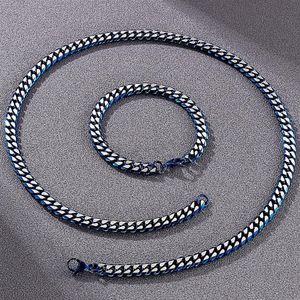 Catene 8MM Cuban Link Curb Collana a catena Bracciale Set per uomo Golden Blue Acciaio inossidabile Collane da uomo Bracciali Uomo Ac3324