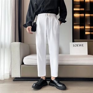블루 블랙 흰색 슈트 남자 슬림 패션 소셜 드레스 한국 느슨한 스트레이트 바지 남성 사무실 공식 바지 240118