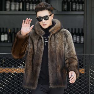 Designer Style Mink Coat Mens Short Hooded Fishing Whole Fur Youth Trend 1HKK