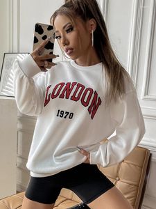 Women's Hoodies London 1970 Simple Letter Print Women Sportkläder Bekväm fleece långa ärmar Vintage Fashion Tops All-Math Soft Woman