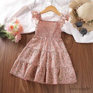 Vestidos da menina crianças vestido casual para meninas verão 2023 nova criança rosa ditsy floral impressão princesa cinta vestido moda crianças roupas 2-8y