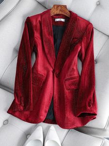 Outono inverno senhoras formal blazer casaco feminino verde vermelho sólido manga longa único botão negócios trabalho wear jaqueta 240119