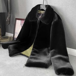 Designer Winter Mens Faux Fur Coat Mink Skin Slim Fit Hooded Vertical Flip Collar Casual Thickened Whole Fleece 34BZ