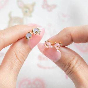 Stud Earrings Mini Cute Crystal Animal Women Girls Colored Pink Purple Zircon Cat Koala Rabbit Dog Pig Kids Gifts