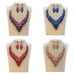 Conjunto de brincos de colar joias de noiva moda gotas de luxo cristal colorido duas peças