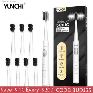 Tandborste Yunchi Y2 Sonic Electric Tandborste 5-läge 2-minuters timer med 8 utbytbara borsthuvuden USB-laddning IPX7 Brush Q240202