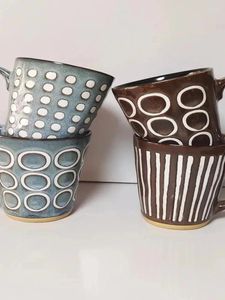 Muggar japansk stil ugn glasyr handmålade polka dot ränder förstklassig keramik markera kaffe te cup