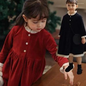 Mädchen Kleider Mädchen Goldenes Samt Spitzenkleid Baby Herbst/Winter Kinder Modische Prinzessin 2024 Kind