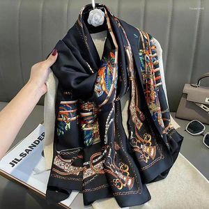 Scarves 2024 180 90cm Luxury Brand Women Scarf Fashion Print Silk Summer Shawls Wraps Soft Lady Bandana Foulard Hijabs Muffler