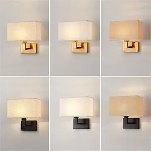 Duvar lambası Minimalist siyah veya bronz aplikler dikdörtgen Beyaz Sarı Kumaş Gölgesi Yatak Odası Koridoru USB Işıkları Anahtarı