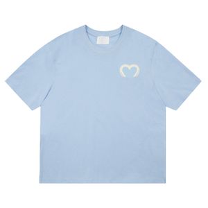 Mens Designer Camisetas Paris Estilo Grande Amor Solto Tee Algodão Casual Bordado Skyblue Manga Curta