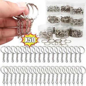 Nyckelringar 50st Metal Blank Keyring Keychain Split Rings DIY KeyFob Key Lobster Clasp Pendant Chains Spuckles Carabiner