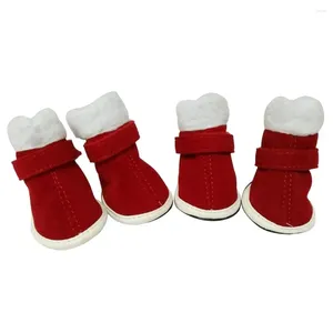 Dog Apparel 4Pcs/Set Small Dogs Cats Shoes Xmas Walking Running Hiking Outdoor Activities Red Booties Protector Holiday Pet Custome