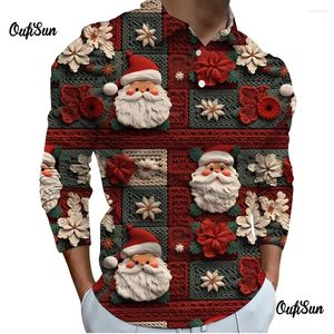 Мужские поло, рождественские рубашки поло, модная рубашка с 3d принтом Санта-Клауса, мужские осенние топы с длинными рукавами и реалистичными узорами, одежда