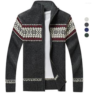 Męskie swetry jesienne zimowe geometryczne nadruk wełniany sweter męski KNITED Kardigan Christmas Windbreaker ciepła moda zamek błyskawiczny duży rozmiar 5xl