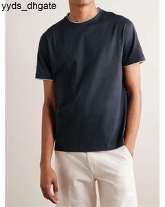 Tシャツデザイナーの男性とのロロピアノコントラストトリムカフスメンズブラックコットンジャージーTシャツトップトップスTシャツLX3O