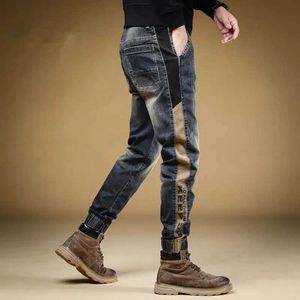 Мужские джинсы Mens Printed Elastic Goods 2024 Корейская осенняя эстетика Регулярная зимняя тенденция Y2K Q240427