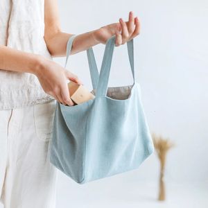 Vinatge algodão linho grande capacidade sacos de ombro dobrável portátil saco de compras supermercado saco de pano ambiental bolsa feminina 240127