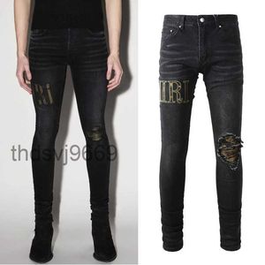 Rip Black Denim Jeans Whisking Damage Bleach Washed Worn Out Slim Fit Plus Size 38 U30Q