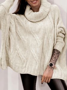 秋の冬プラスサイズカジュアルセーター女性の長袖オフホワイトタートルネック特大プルオーバージャンパートップ240123