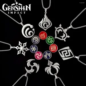 Pendant Necklaces Fashion Stainless Steel Genshin Impact Necklace Eye Of God Seven Element Game Theme For Men Women Anime Cosplay Jewelry