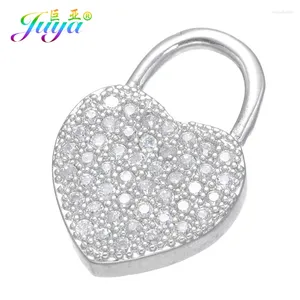 Hänghalsband Juya Diy Heart Shape Locket Key Micro Pave Zircon Charm Pendants Tillbehör för kvinnor armband halsband