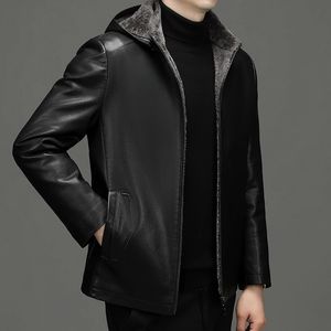 YN-2267 outono e inverno casaco masculino gola com capuz natural couro de ovelha jaqueta curta pele de cordeiro juventude casual wear 240125