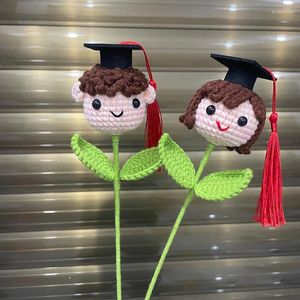 Decorative Flowers Cute Crochet Knit Graduation Bouquet Doctoral Hats Woven Teacher's Day Gifts Party Decor Supplies