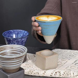 Mugs 200ml Retro Ceramic Coffee Mug Rough Pottery Tea Cup Japanese Latte Pull Flower Tapered Creative