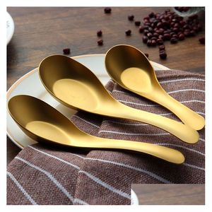 Spoons Stainless Steel Soup Gold Cooked Rice Scoop Children Kids Dinner Tableware Kitchen Accessories Wholesale Dh8888 Drop Delivery Dhoky