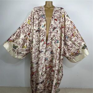 Damskie stroje kąpielowe 2024 Summer Bohemian Cardigan Kimonos dla kobiety luźne jedno rozmiar słodki jedwabny seksowny żółty wzór motyla Boho plaż