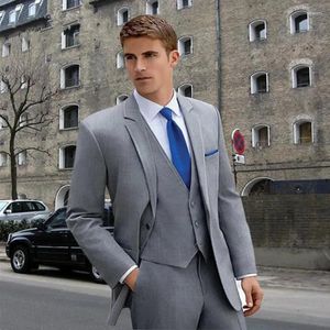 Men's Suits High Quality Men Blazer Terno Grey Notch Lapel Single Breasted Costume Homme Skinny 3 Piece Jacket Pants Vest Wedding Set