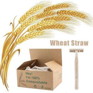 50/100 stycken Eco Friendly Manual Razor Wheat Straw Disposable Razor Biologiskt nedbrytbart material Två lager Blad Rakar Razor240129