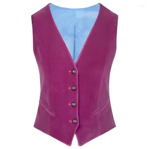 Men's Vests Women's Tailored Vest Elegant OL Waistcoat Fuchsia Velvet V Neck Single Breasted 4 Button Formal Business Aesthetic