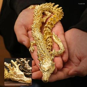 Dekorativa figurer Antik 3D Dragon Staty Ornament rörliga kroppsfogar Utställningshall Avancerad dekoration Zodiak Animal Brass Crafts