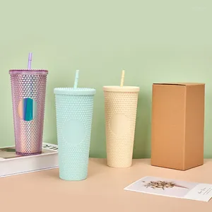 Tumblers Double Wall DIY 710 ml 24oz pastellfärg Plast duian Tumbler Cup med halm och lock ingen logotyp