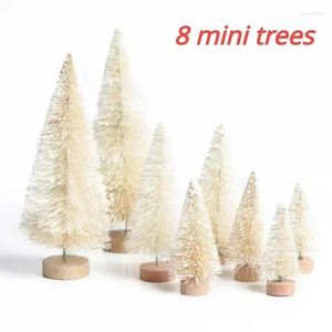 Christmas Decorations 8pcs Artificial Tree Tabletop Xmas Ornament Winter Crafts For Holiday Party Home Decor Mini Sisal Silk Cedar