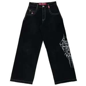 Mäns jeans jnco y2k hip hop retro grafisk broderad baggy svarta byxor män kvinnor harajuku gotiska höga midja bredbyxor 232