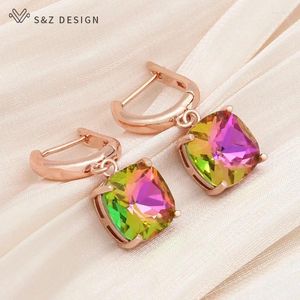 Dingle örhängen sz design mode klassisk enkel fyrkantig kristall droppe 585 rosguld färg örondropp för kvinnor bröllop smycken gåva
