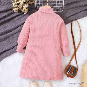 Flickans klänningar Kids Casual Dress for Girls Clothe 2023 Autumn Winter New Toddler Pink Long Sleeve Sticked Princess Dress Fashion Children 1-8y