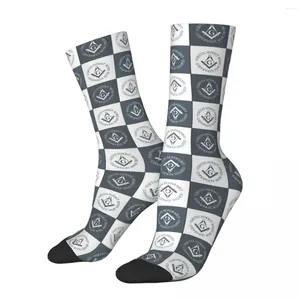 Men's Socks Cool Freemason Gold Square Masonic Basketball Polyester Crew For Women Men Breathable