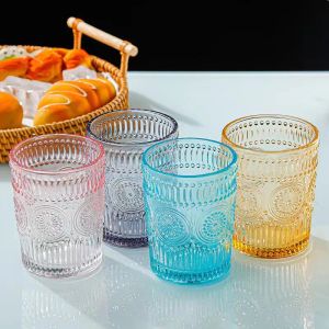 Vintage içme gözlük romantik su bardakları kabartmalı romantik cam bardak meyve suyu içecekler bira 0202