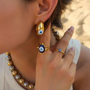 Hoop Earrings Gothic Turkey Style Blue Evil Eye Female Trend Thick Polished Gold Plated Hammered Ear Jewelry Christmas Gifts