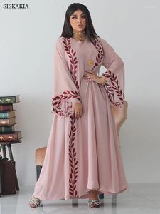 カジュアルドレスファッションシフォンフローラル刺繍アバヤヒジャーブドレス