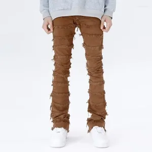 Jeans masculinos 2024 americano high street erosão danificada pele vintage juventude na moda reta fina micro calças streetwear