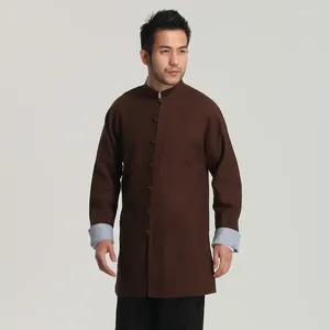 Men's Jackets Oriental Zen Style Men Linen Tunic Coat Wearing Both Sides Design Tang Zhuang Outfits Mandarin Collar Red Relax Costume 2024