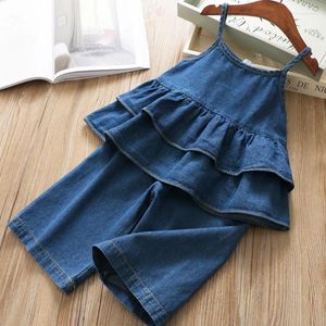 Kläderuppsättningar Rompers Baby Clothes Girls Playsuits Ruffle Muslin Bodysuit Plain DrawString Girl Jumpsuit avslappnad barns kläder 2st